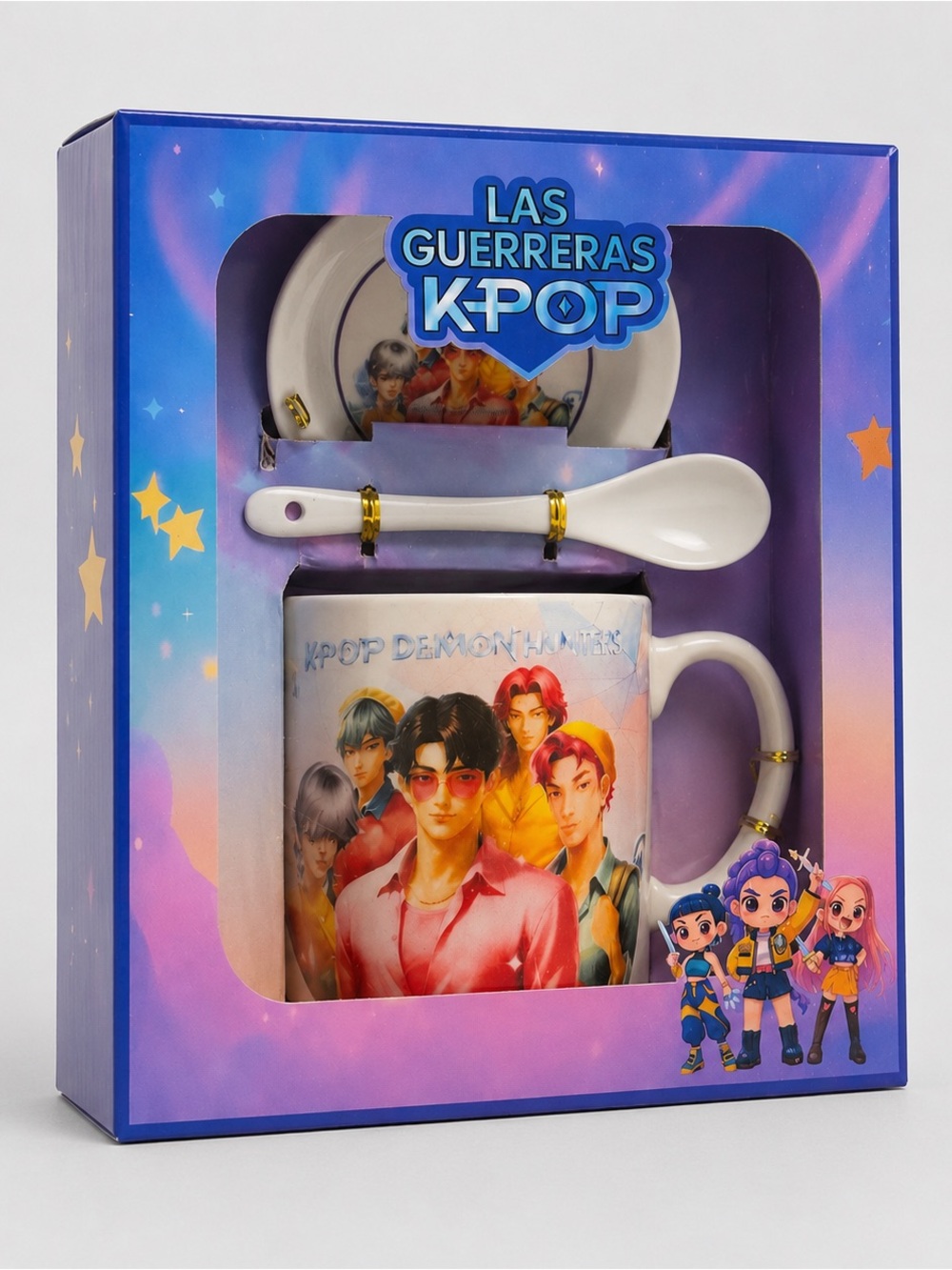 Saja Boys K-POP Demon Hunters Ceramic Mug with Plate & Spoon | 3-Piece Gift Set
